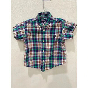 Chaps Toddler Boys Plaid Button Down Shirt Size 24M Short Sleeve